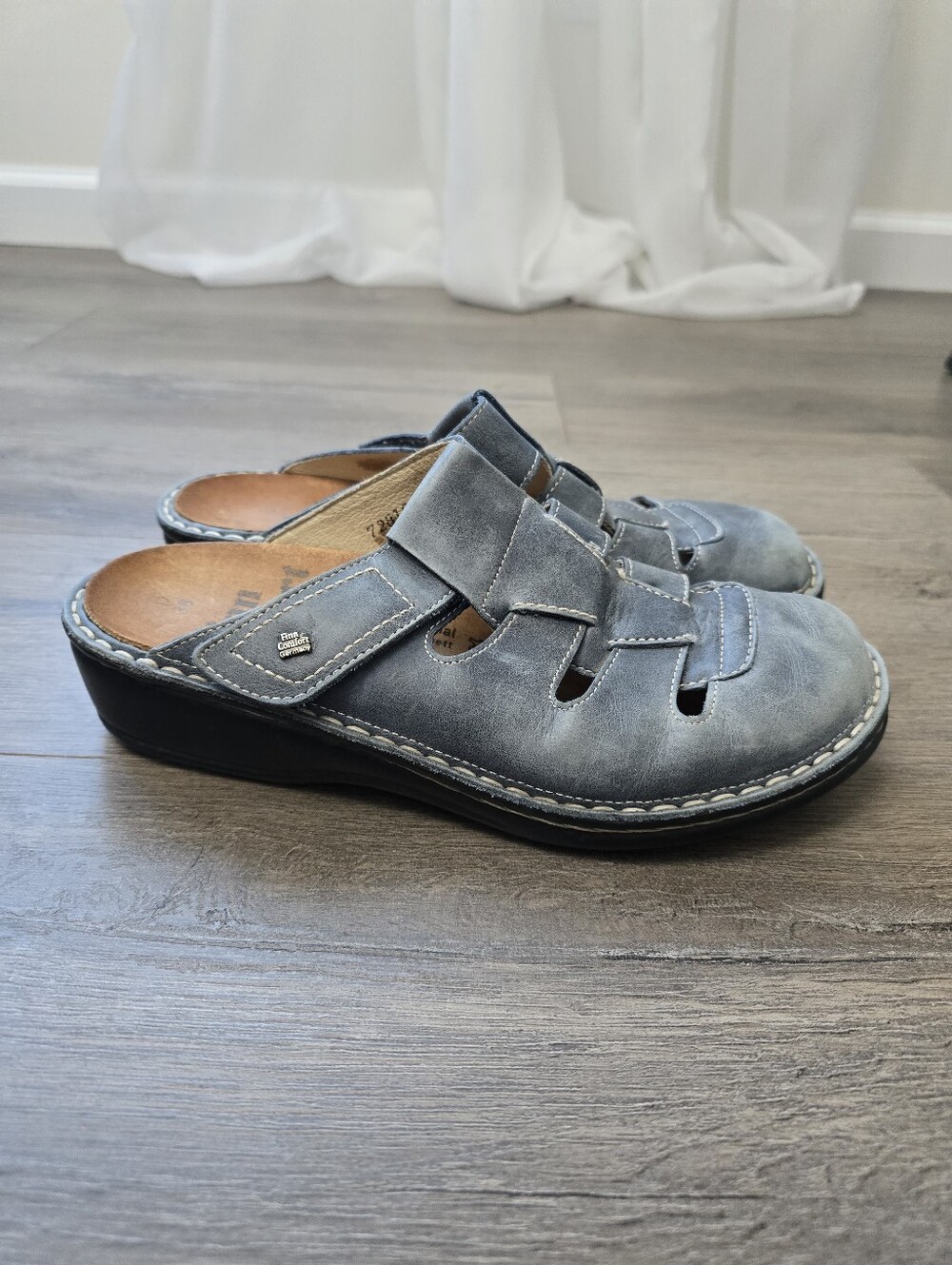 Finn Comfort Java women's clogs Ocean Blue Hand Stitched Leather Size 38/US 7.5